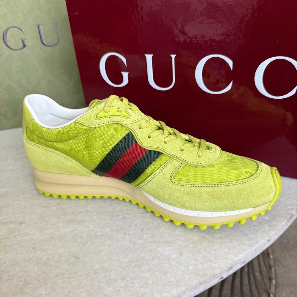 Gucci 832461 Men's Canvas Green GG Re-Motion sneaker, Size 9